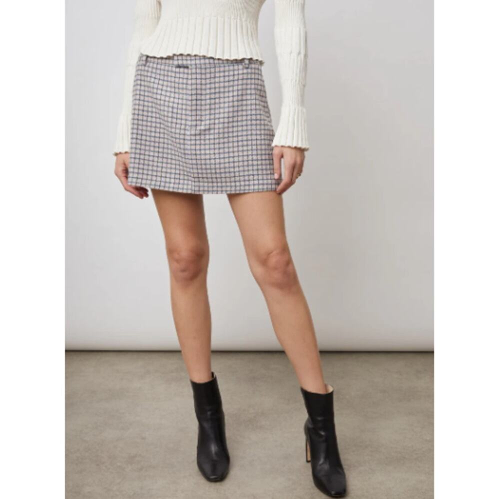 New RAILS Women's Lilac Navy Check Wool Blend Prim Mini Skirt Size 6